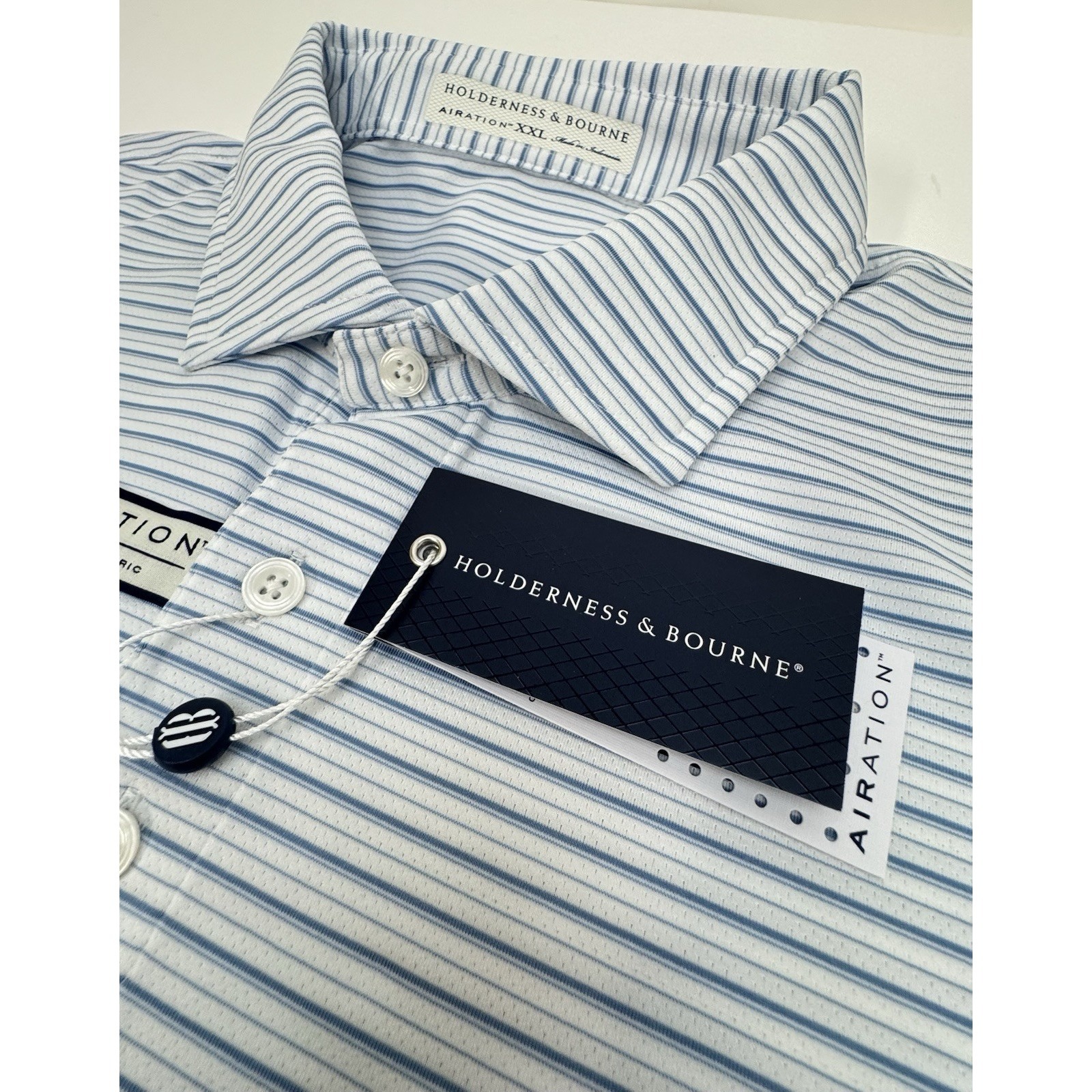 Nwt Holderness & Bourne Airation The Turnbull Polo Shirt Blue Stripe Xxl $118